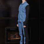 Jmojo fleece denim jacket women blue side profile view
