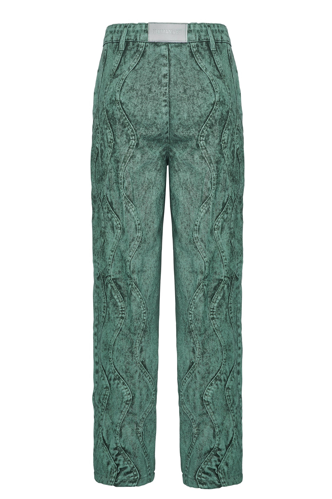 Jmojo green acid wash straight jeans flat lay back view