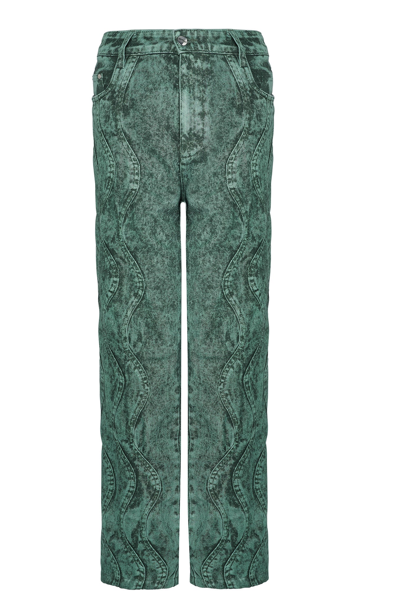 Jmojo green acid wash straight jeans flat lay front view