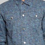 Jmojo grey speckled denim jacket close up