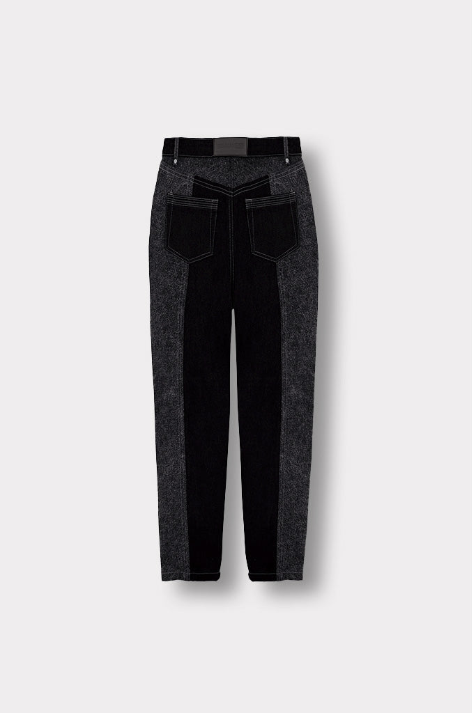 Jmojo heart panel tapered fit women jeans black and acid wash back view flat lay