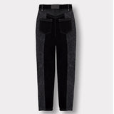 Jmojo heart panel tapered fit women jeans black and acid wash back view flat lay