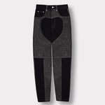 Jmojo heart panel tapered fit women jeans black and acid wash front view flat lay