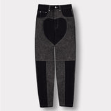 Jmojo heart panel tapered fit women jeans black and acid wash front view flat lay