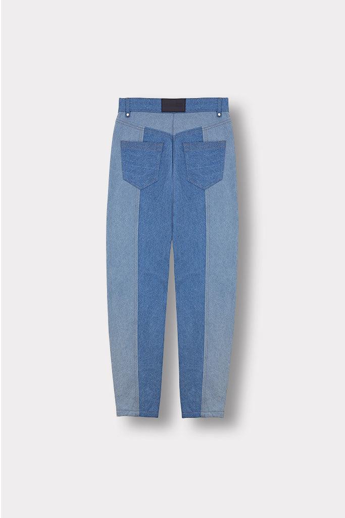 Jmojo heart panel tapered fit women jeans blue wash back view flat lay