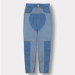 Jmojo heart panel tapered fit women jeans blue wash front view flat lay