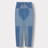 Jmojo heart panel tapered fit women jeans blue wash front view flat lay