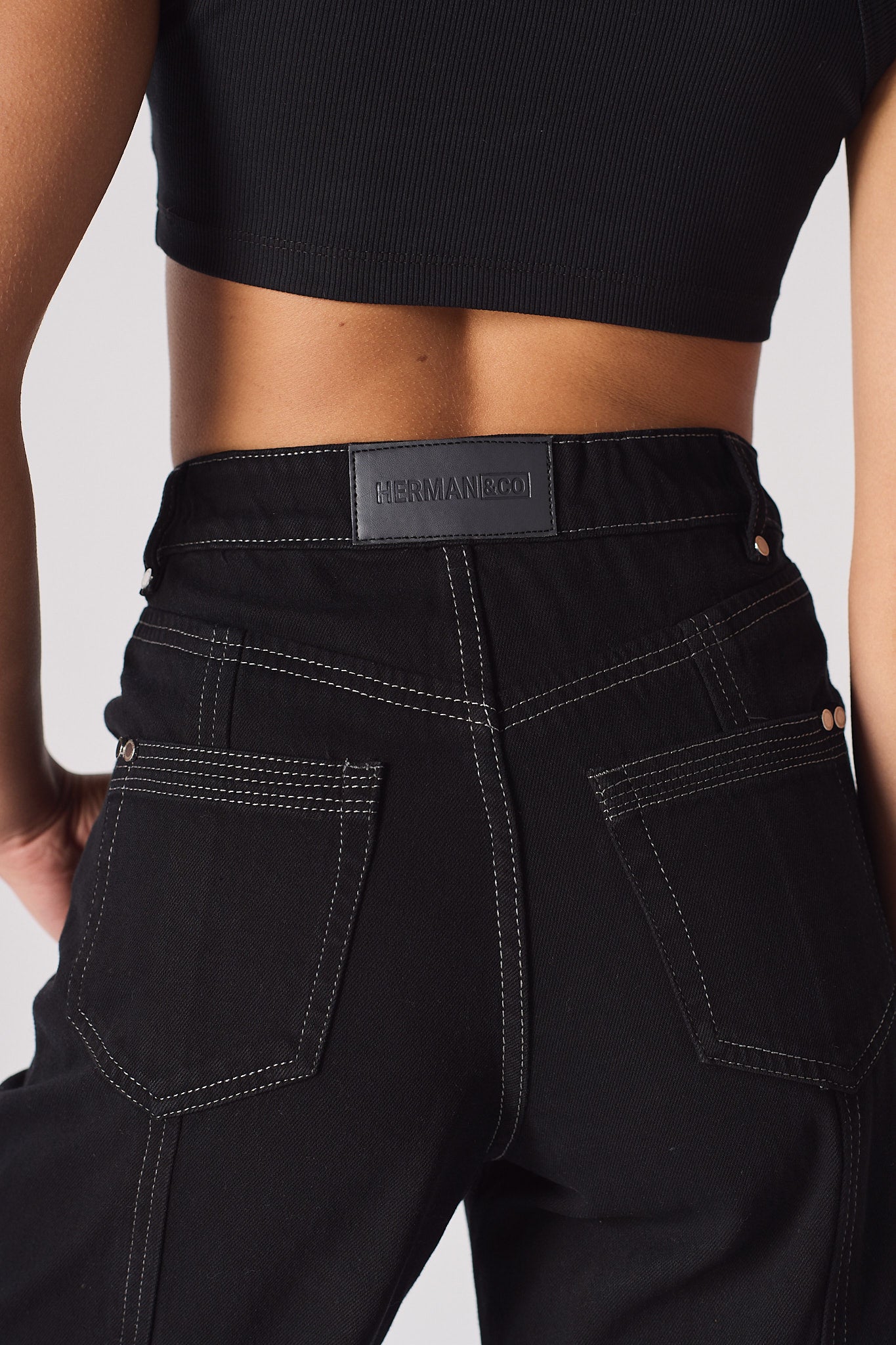Jmojo heart stitch straight leg jeans back closeup look