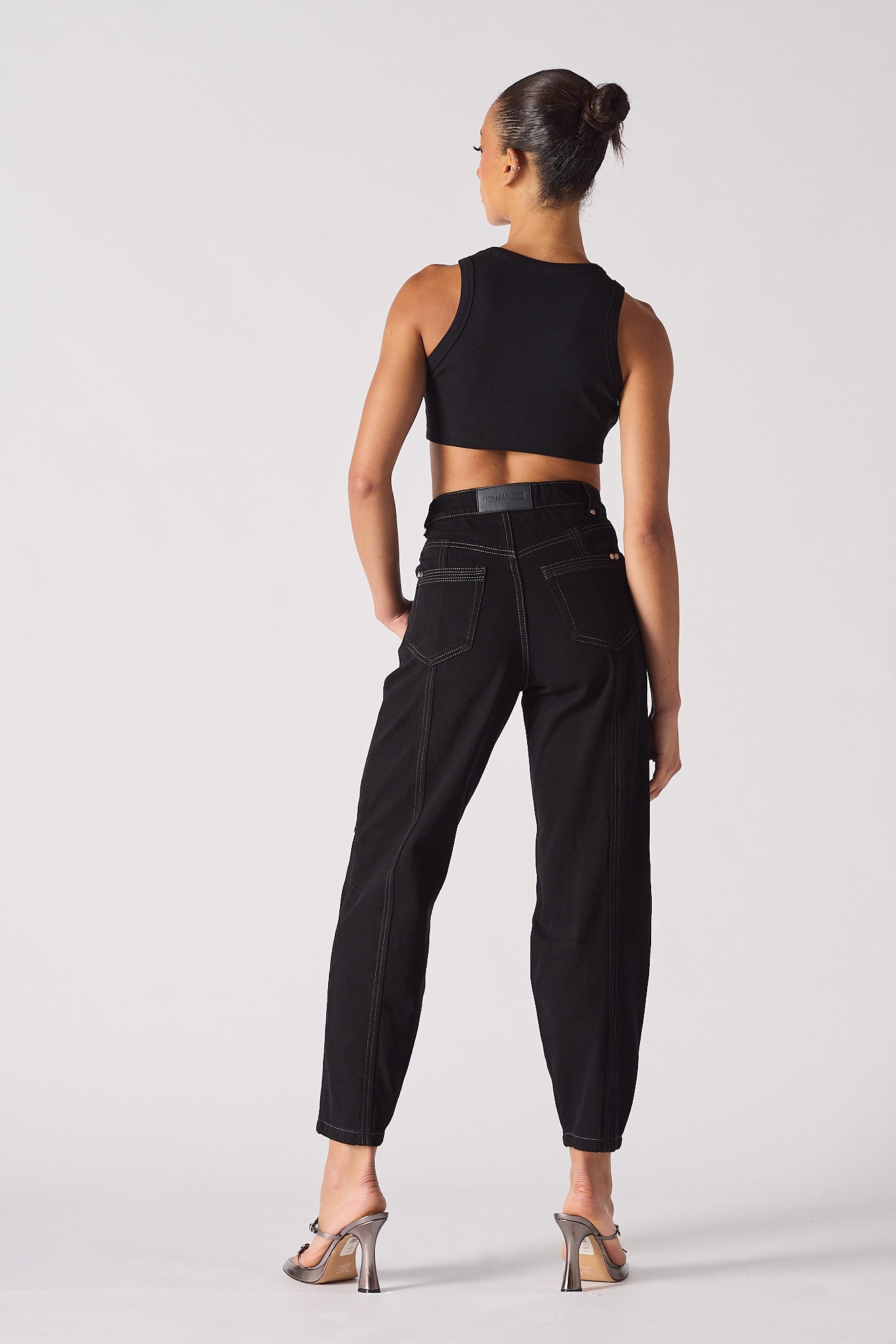 Jmojo heart stitch straight leg jeans model back view