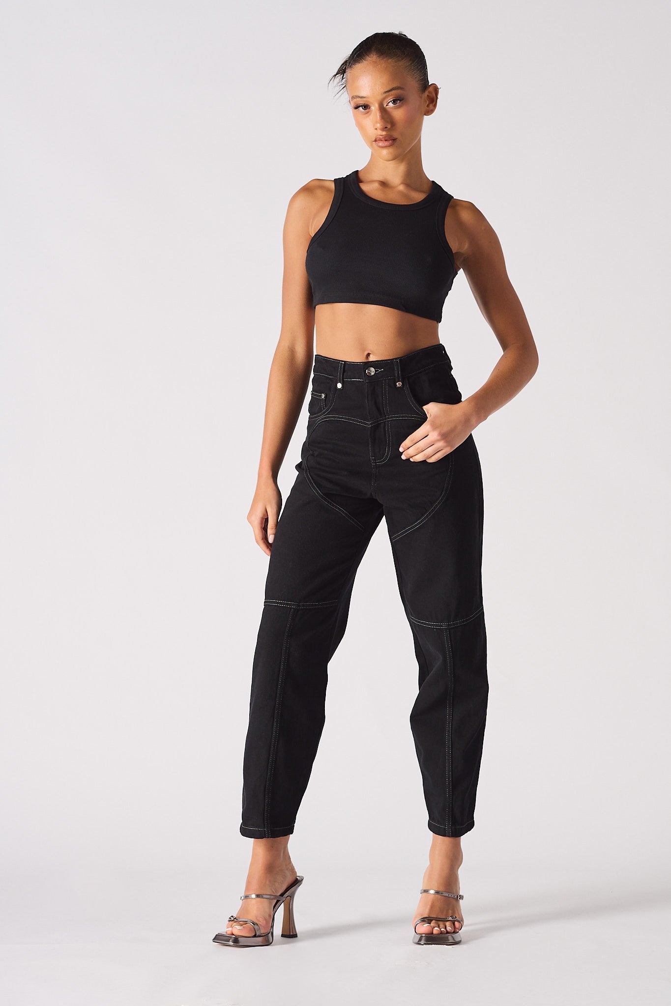Jmojo heart stitch straight leg jeans model front view