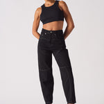 Jmojo heart stitch straight leg jeans model side profile