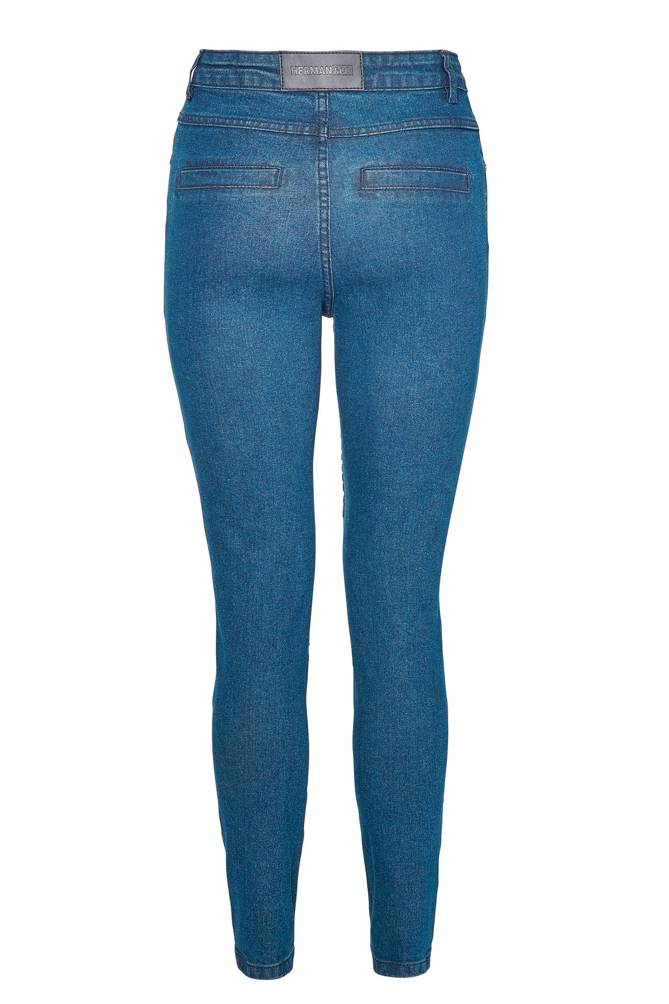 Jmojo high waisted biker skinny jeans dark blue back view flat lay