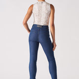 Jmojo high waisted biker skinny jeans dark blue back view on model