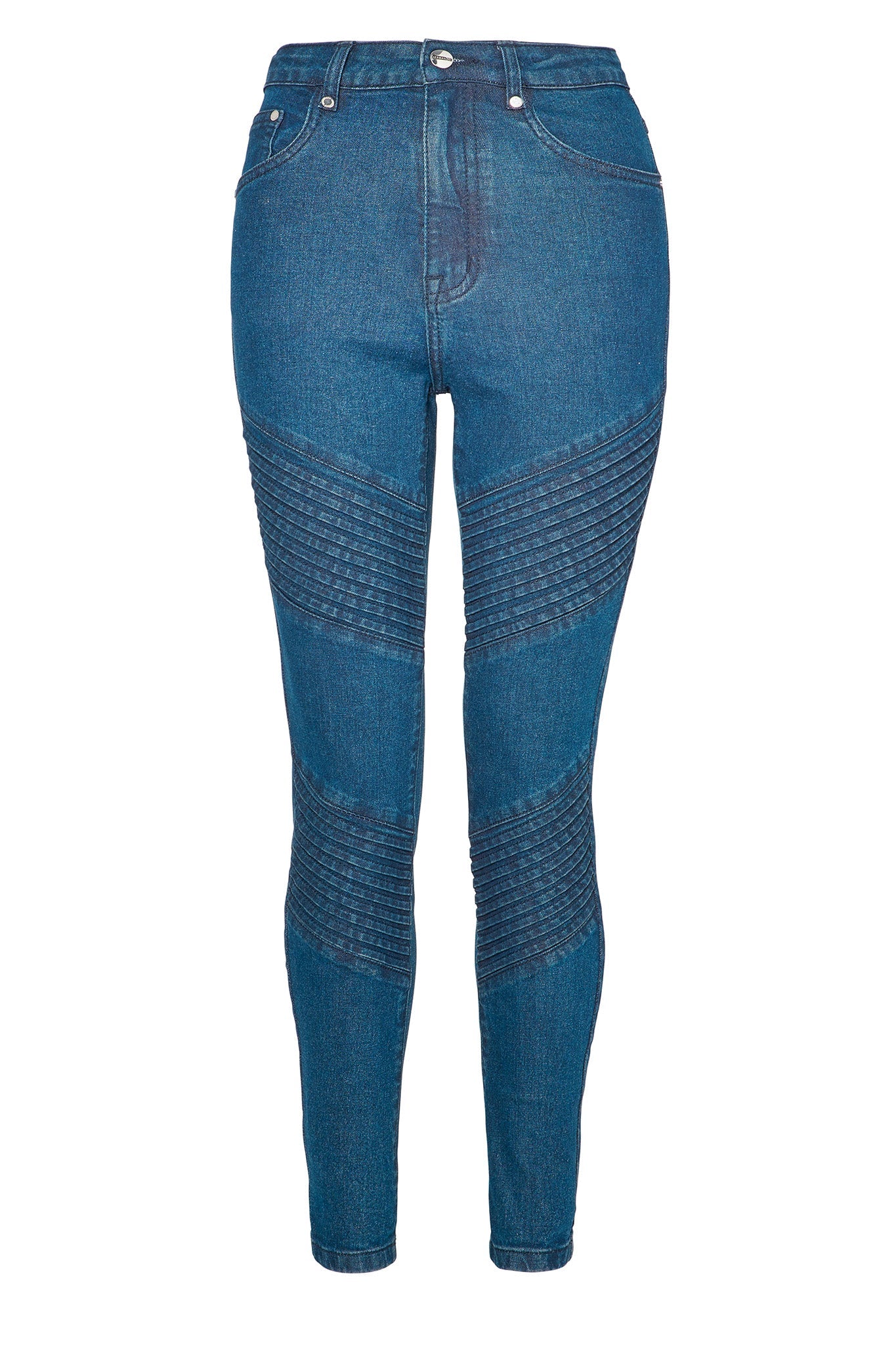 Jmojo high waisted biker skinny jeans dark blue front view flat lay