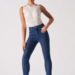 Jmojo high waisted biker skinny jeans dark blue front full body model