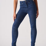 Jmojo high waisted biker skinny jeans dark blue front view on model