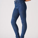 Jmojo high waisted biker skinny jeans dark blue side view on model