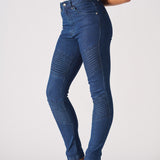 Jmojo high waisted biker skinny jeans dark blue side view on model