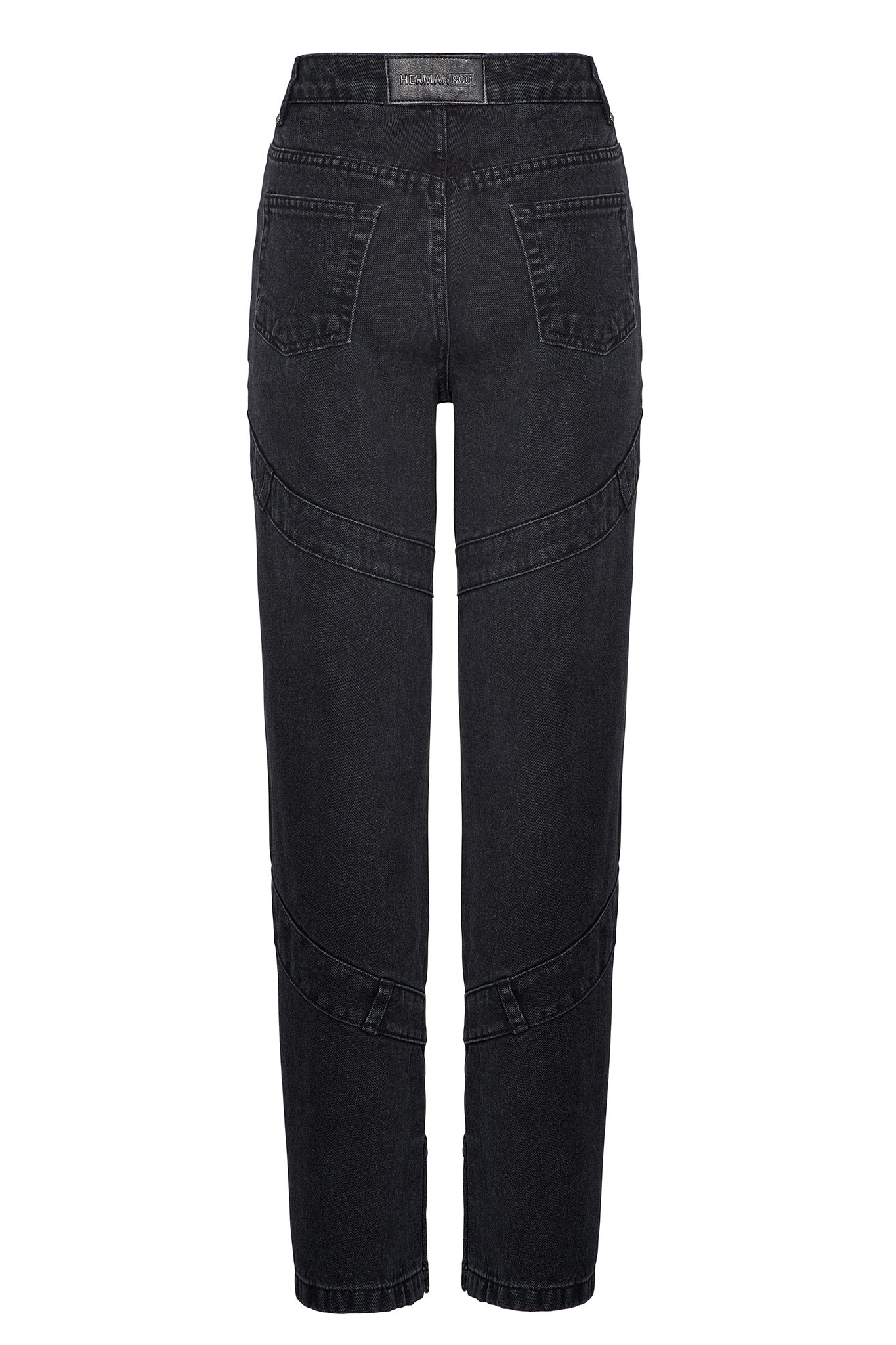 Jmojo high waisted black straight leg jeans flat lay back view