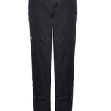 Jmojo high waisted black straight leg jeans flat lay front view
