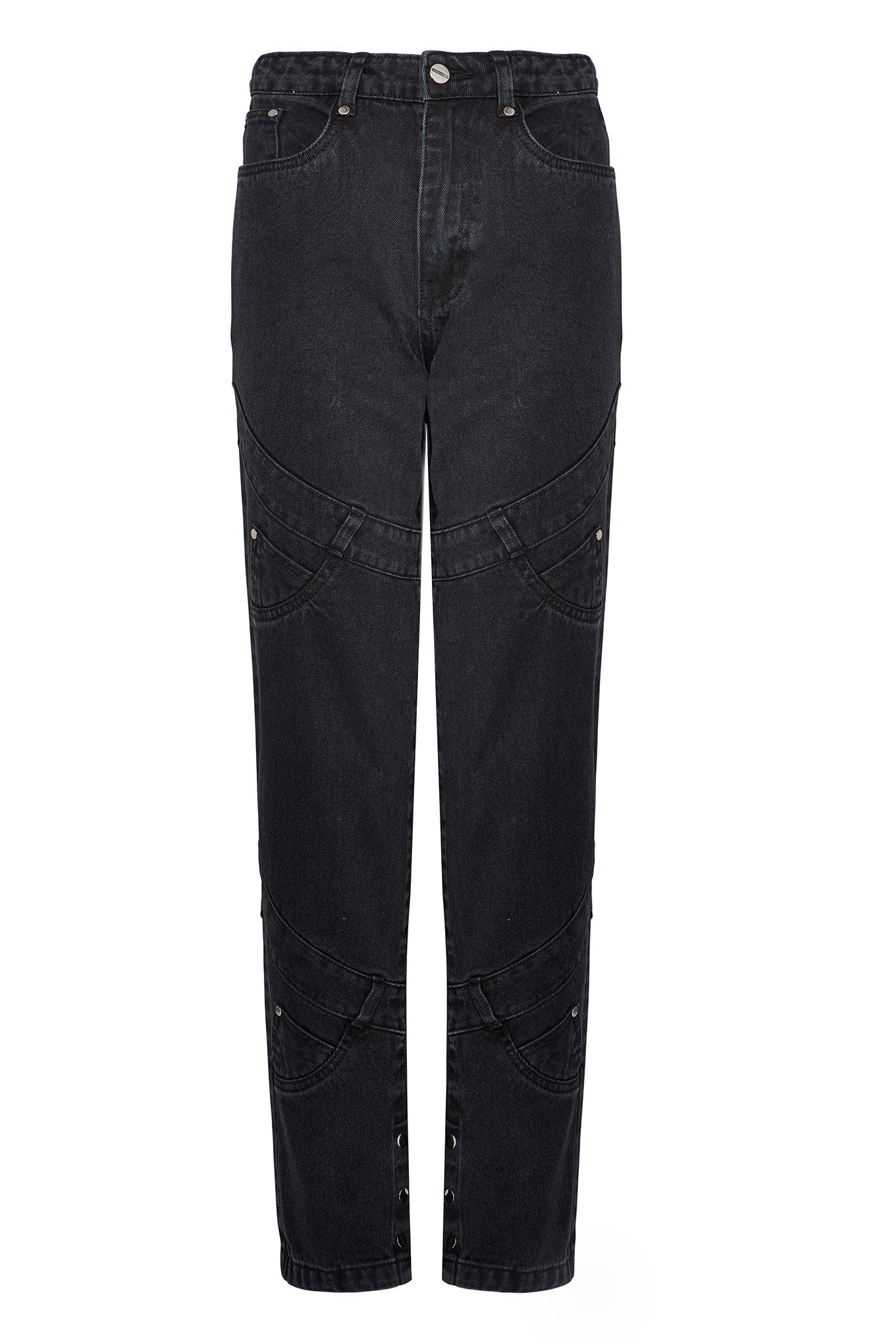 Jmojo high waisted black straight leg jeans flat lay front view