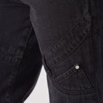 Jmojo high waisted black straight leg jeans thigh pocket and silver popper close up