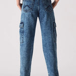 Jmojo high waisted denim cargo jeans back view