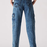 Jmojo high waisted denim cargo jeans back view