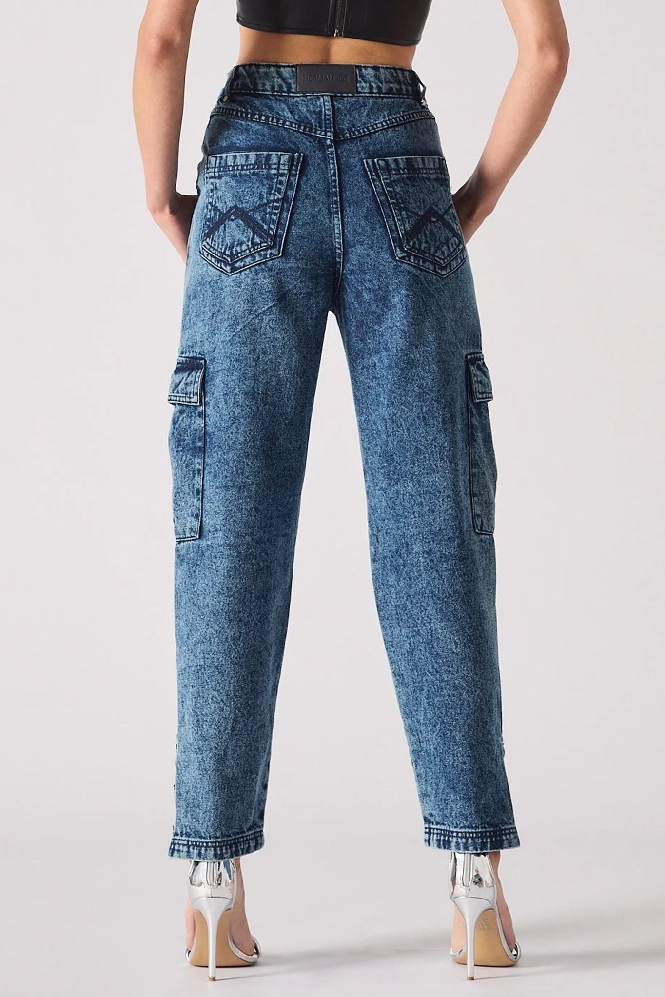 Jmojo high waisted denim cargo jeans back view