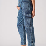 Jmojo high waisted denim cargo jeans angled view