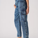 Jmojo high waisted denim cargo jeans angled view