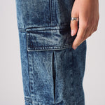 Jmojo high waisted denim cargo jeans side cargo pocket