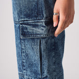 Jmojo high waisted denim cargo jeans side cargo pocket