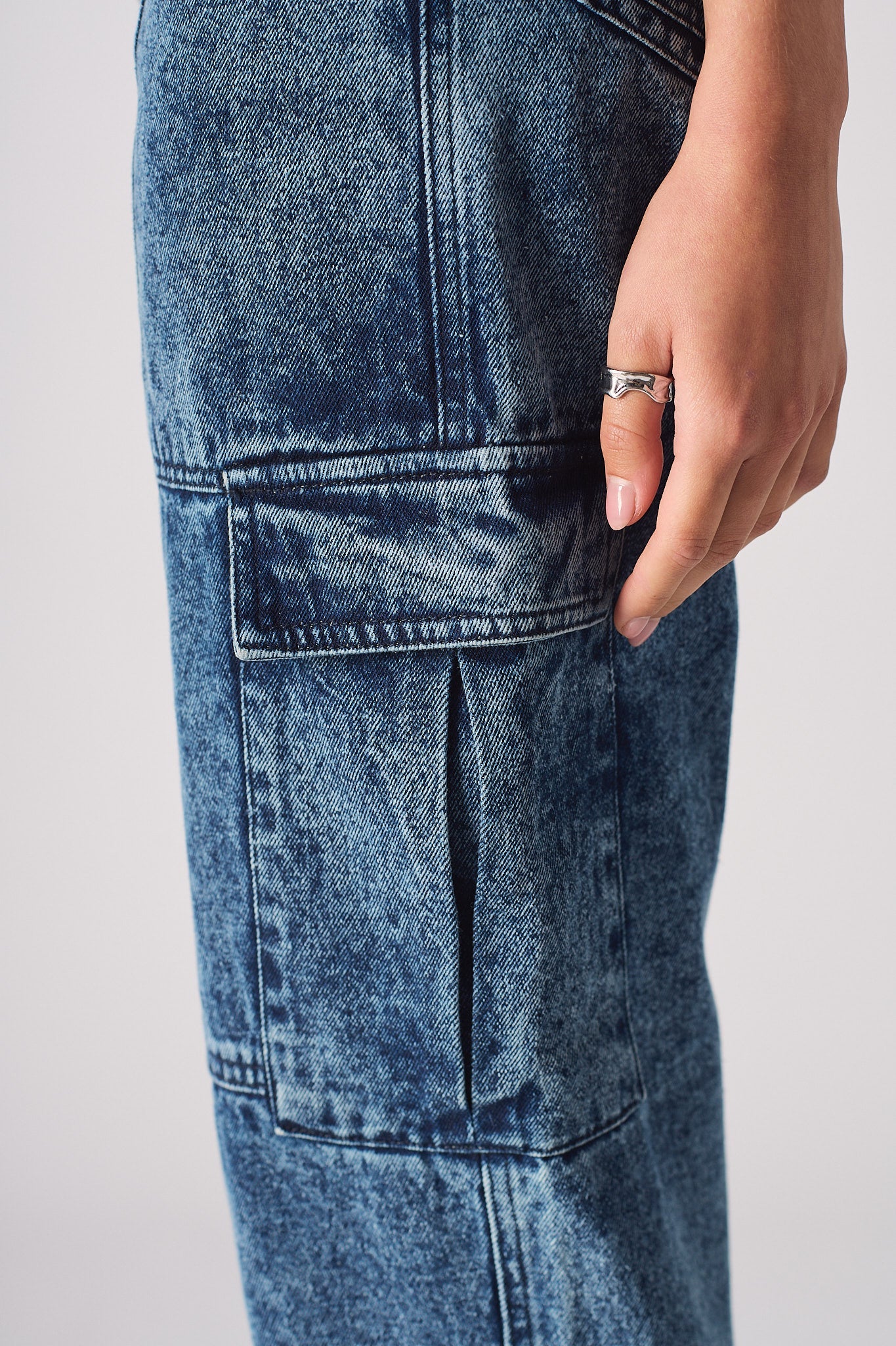 Jmojo high waisted denim cargo jeans side cargo pocket