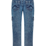 Jmojo high waisted denim cargo jeans flat back view