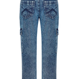 Jmojo high waisted denim cargo jeans flat back view