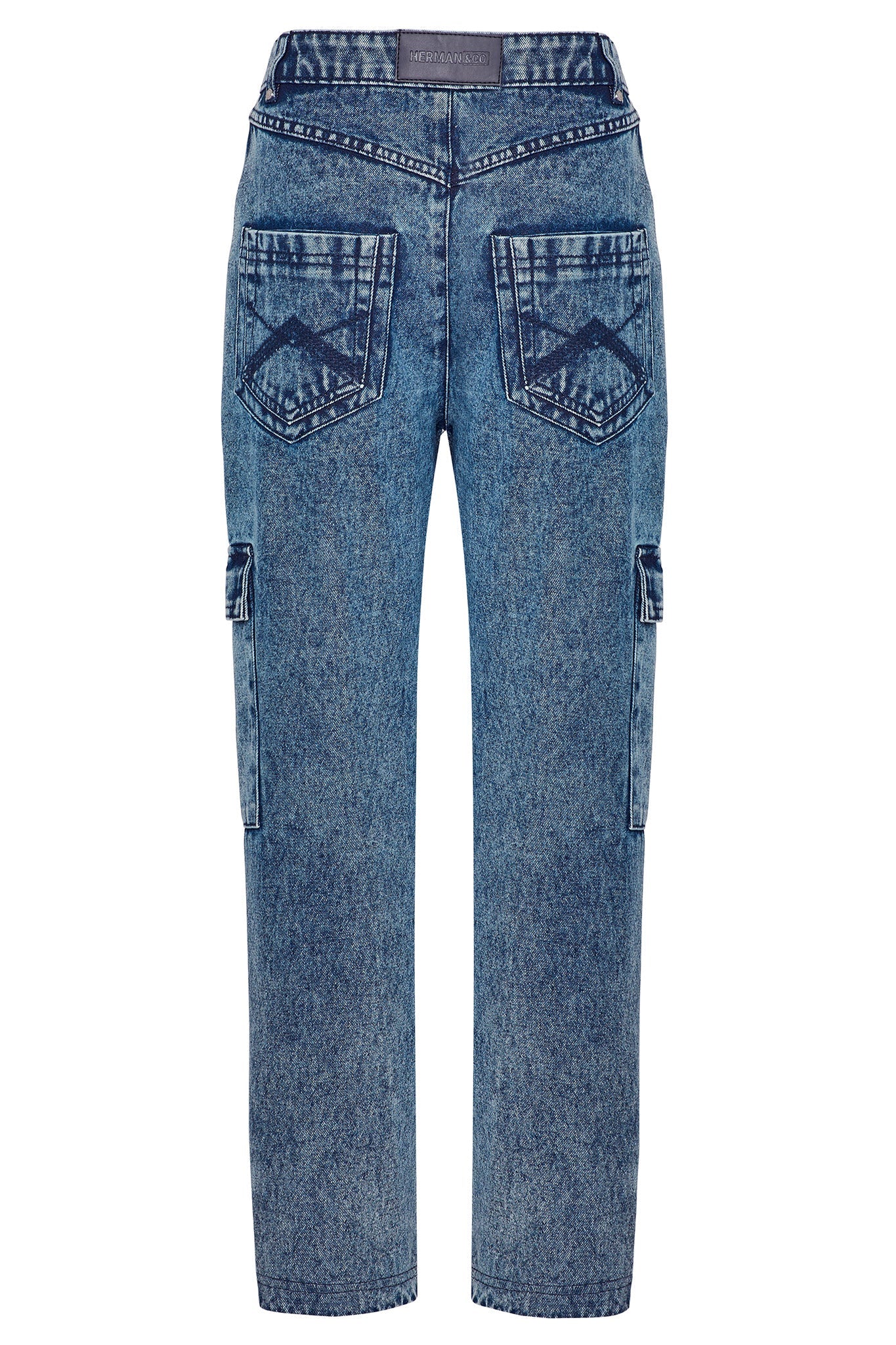 Jmojo high waisted denim cargo jeans flat back view