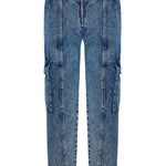 Jmojo high waisted denim cargo jeans flat front view