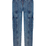Jmojo high waisted denim cargo jeans flat front view