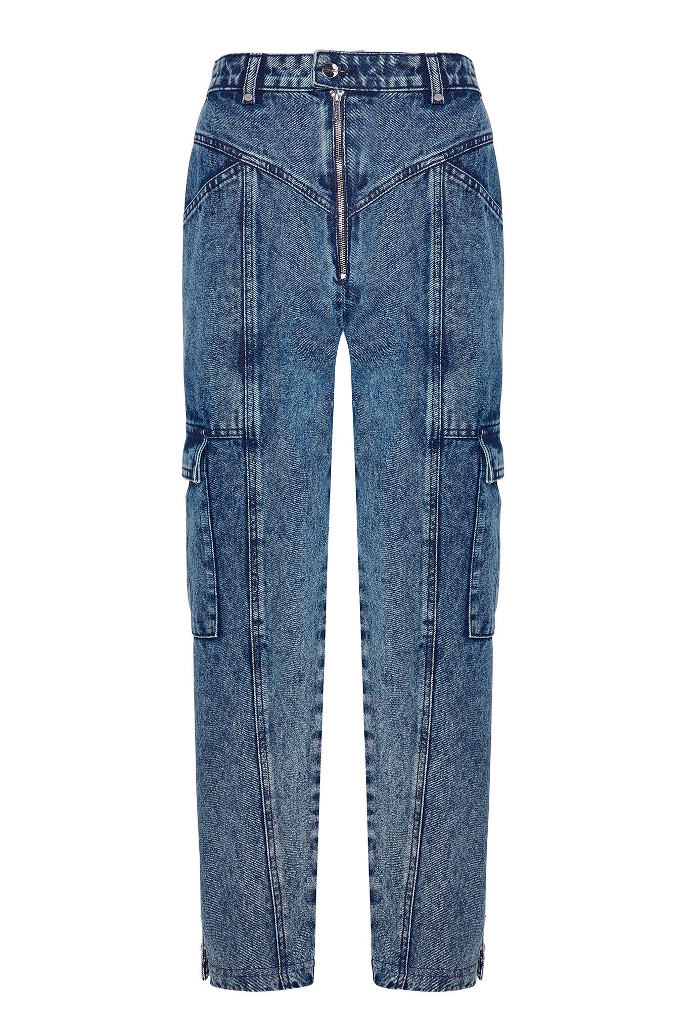Jmojo high waisted denim cargo jeans flat front view