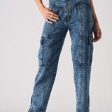 Jmojo high waisted denim cargo jeans front view