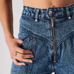 Jmojo high waisted denim cargo jeans front zip detail