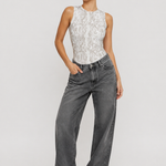 Jmojo light grey printed front zip bodysuit full body