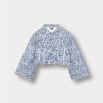 Jmojo marble print cropped denim jacket flatlay front view