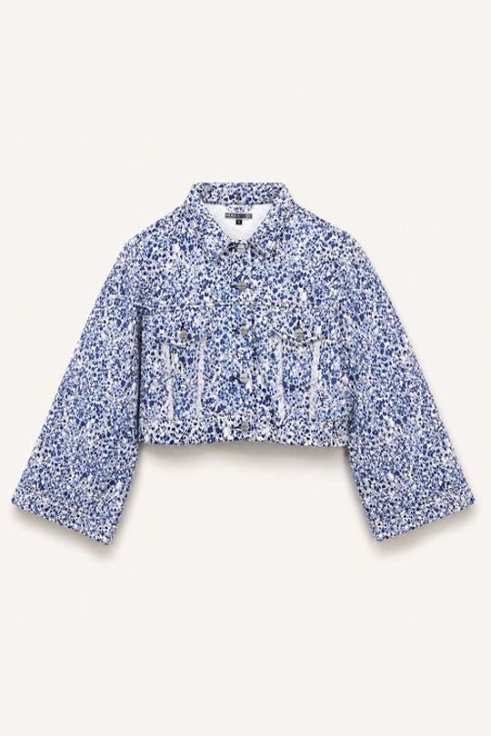 Jmojo marble print cropped denim jacket flatlay front view