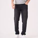 JMOJO men's straight leg black denim jeans back view showing five-pocket design
