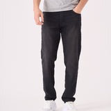 JMOJO men's straight leg black denim jeans back view showing five-pocket design