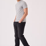 JMOJO men's straight leg jeans in washed black denim, front view