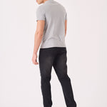 JMOJO straight leg black stretch jeans full length front view on model
