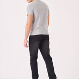 JMOJO straight leg black stretch jeans full length front view on model